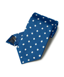Blue & White Polka Dot Silk Woven Tie