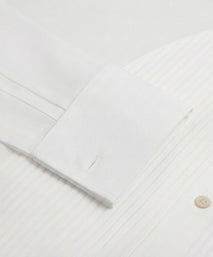 White Classic Fit Double Cuff Pleat Front Poplin Evening Shirt