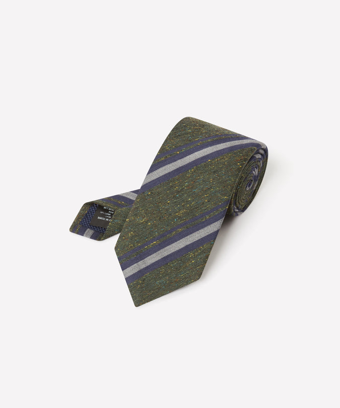 Green & Navy Slub Contrast Stripe Silk Tie