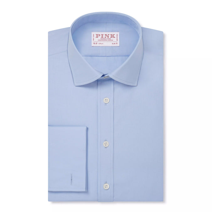 Pale Blue Slim Fit Double Cuff Poplin Formal Shirt