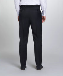 Black Unfinished Tailored Fit Plain Merino Wool Flat Front Trouser