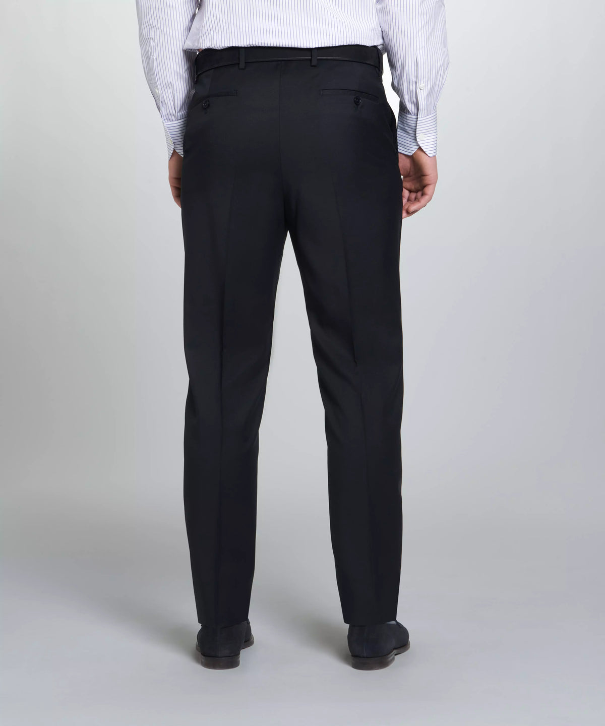 Black Unfinished Tailored Fit Plain Merino Wool Flat Front Trouser