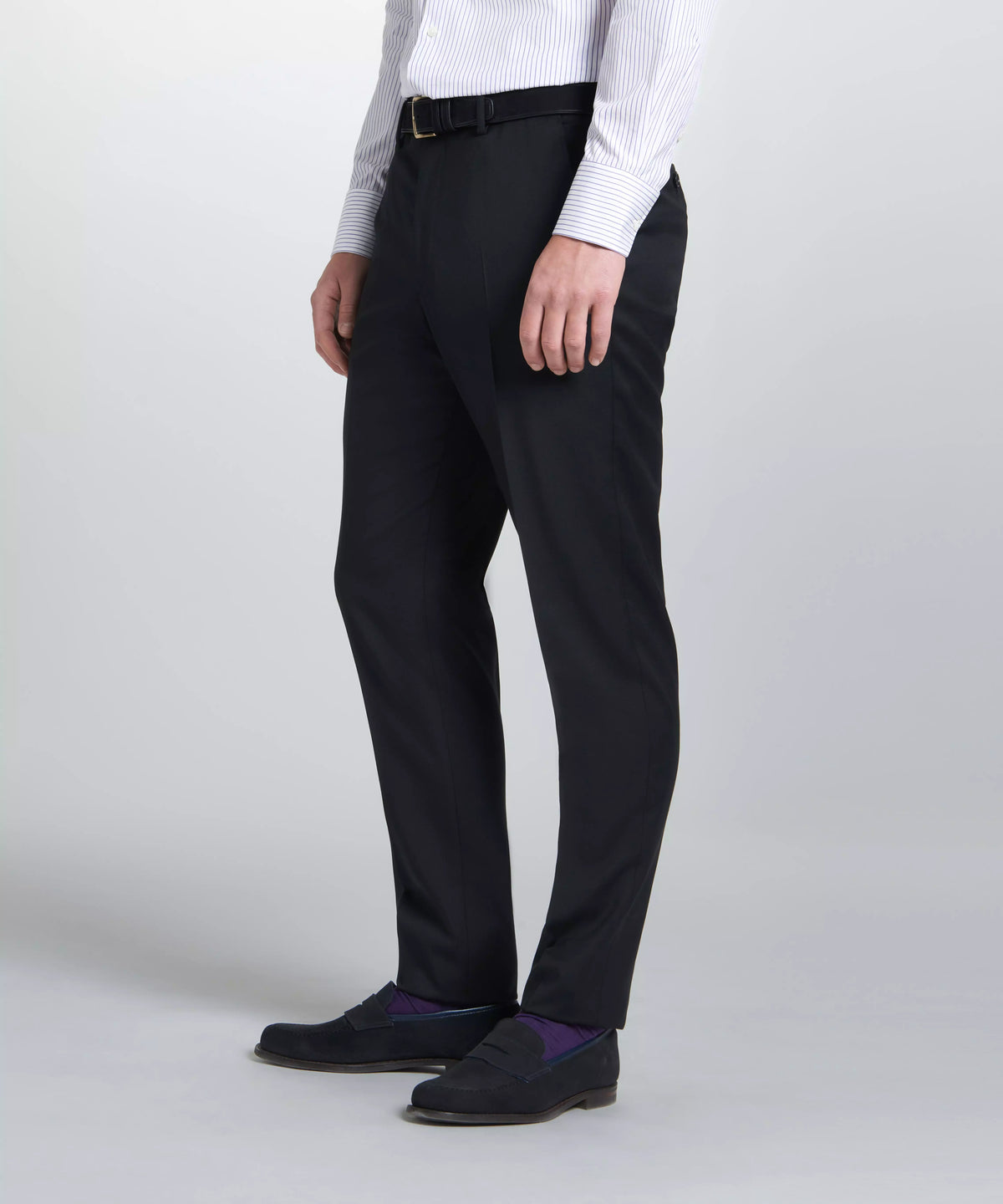 Black Unfinished Tailored Fit Plain Merino Wool Flat Front Trouser