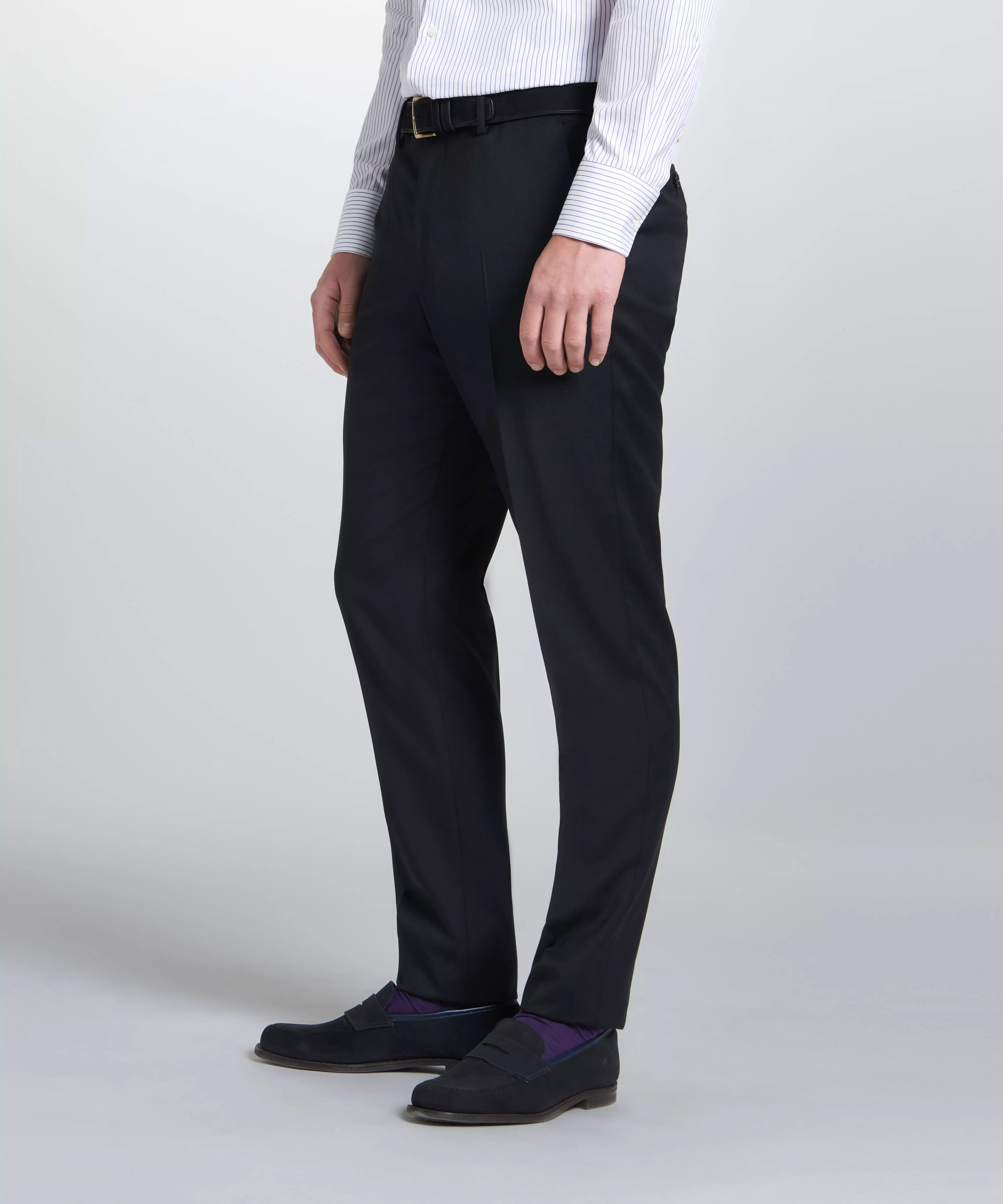Black Unfinished Tailored Fit Plain Merino Wool Flat Front Trouser