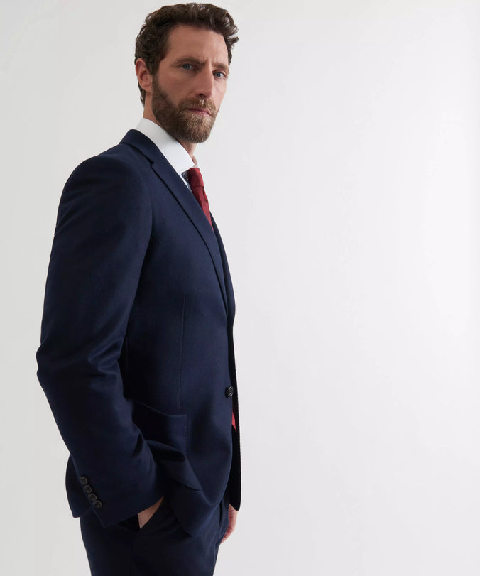 Navy Blue Tailored Fit Merino Wool Unstructured Jacket