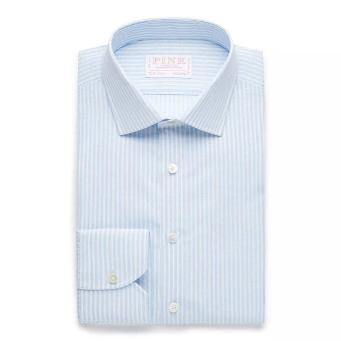 Pale Blue & White Tailored Fit Provence Slubbed Bengal Formal Shirt