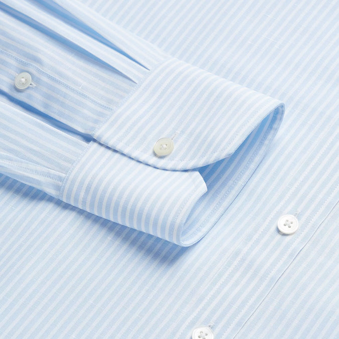 Pale Blue & White Tailored Fit Provence Slubbed Bengal Formal Shirt