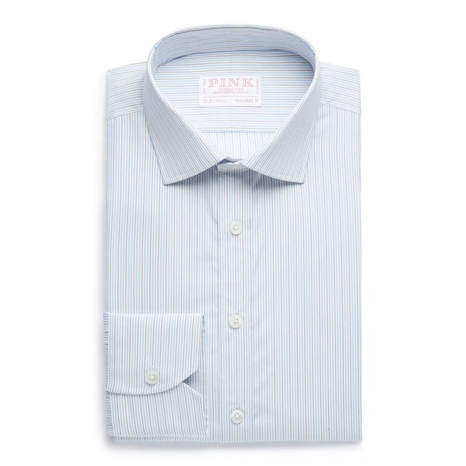 Blue & Brown Tailored Fit Alumo Fine Stripe Formal Shirt