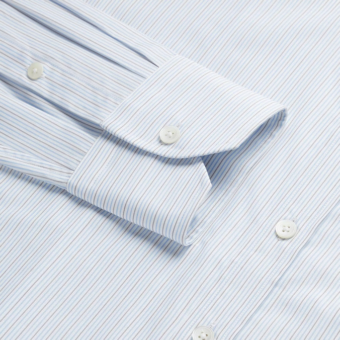 Blue & Brown Tailored Fit Alumo Fine Stripe Formal Shirt