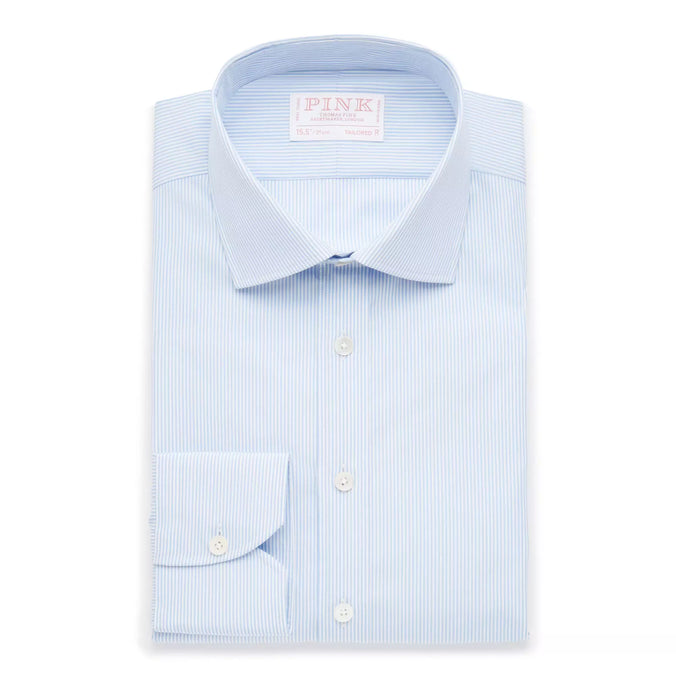 Seas Blue & White Tailored Fit Supraluxe Fine Bengal Formal Shirt