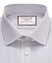 Pale Grey & White Slim Fit Tram Stripe Formal Shirt