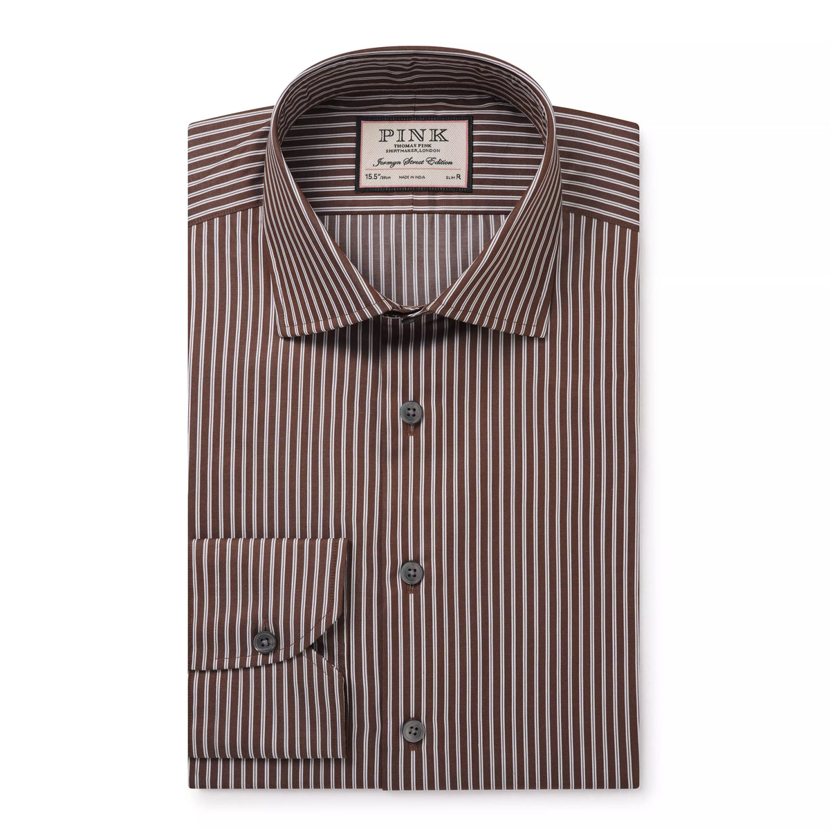 Brown & White Slim Fit Twin Stripe Formal Shirt