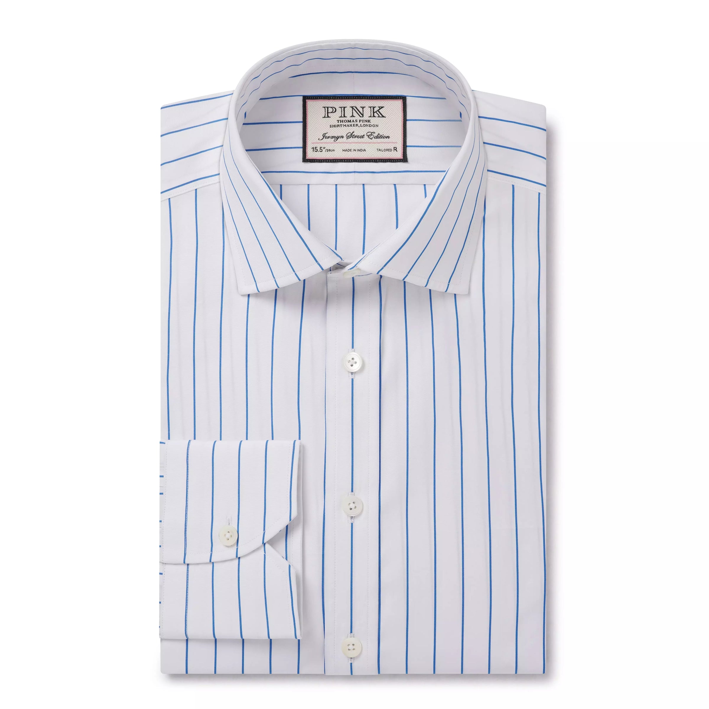 White & Blue Tailored Fit Formal Wide Pin Stripe Shirt