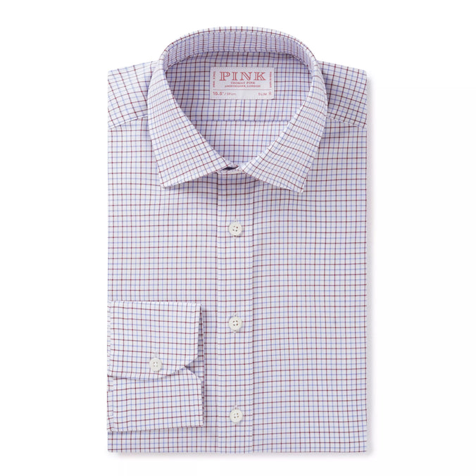 Deep Red & Blue Slim Fit Tattersall Check Formal Shirt