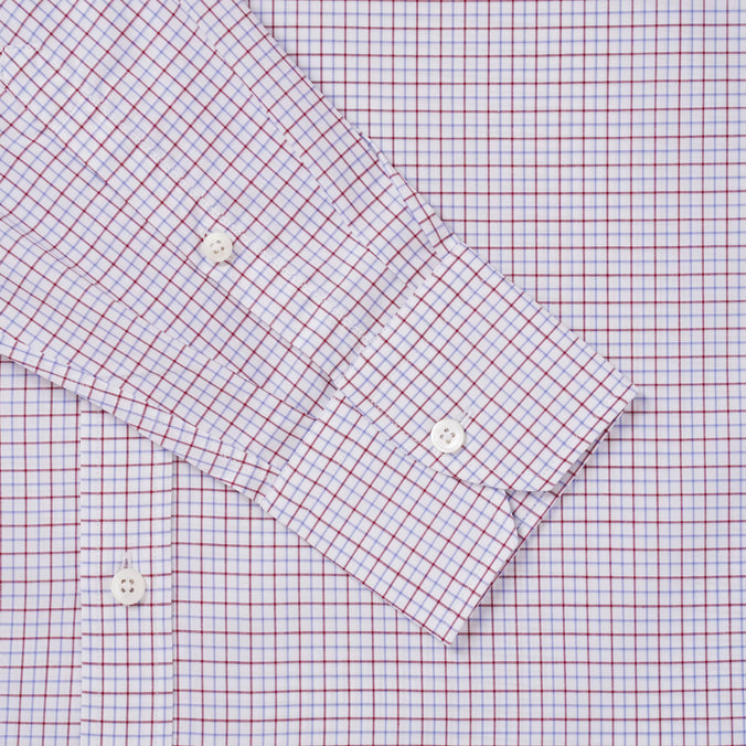 Deep Red & Blue Slim Fit Tattersall Check Formal Shirt