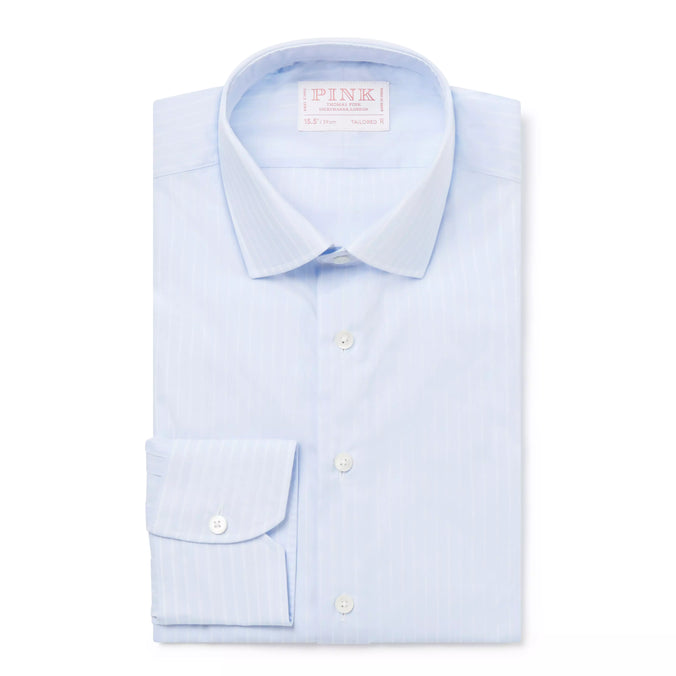 Pale Blue & White Tailored Fit Poplin Stripe Formal Shirt