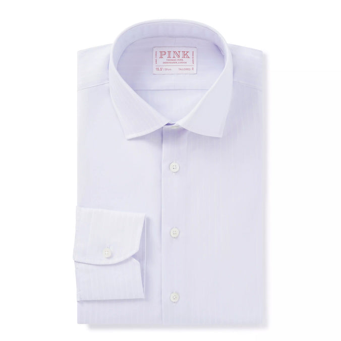 Lilac & White Tailored Fit Poplin Stripe Formal Shirt