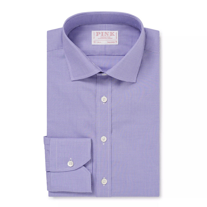 Blue & White Tailored Fit Micro Gingham Check Formal Shirt