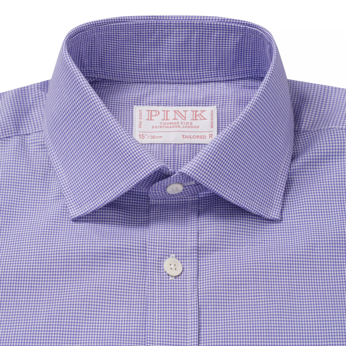 Blue & White Tailored Fit Micro Gingham Check Formal Shirt