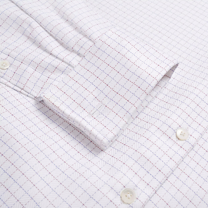 White & Multi Classic Fit Double Cuff Herringbone Check Formal Shirt