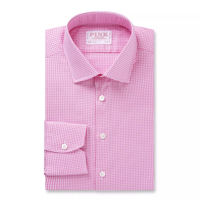 Pink & White Slim Fit Micro Gingham Check Formal Shirt