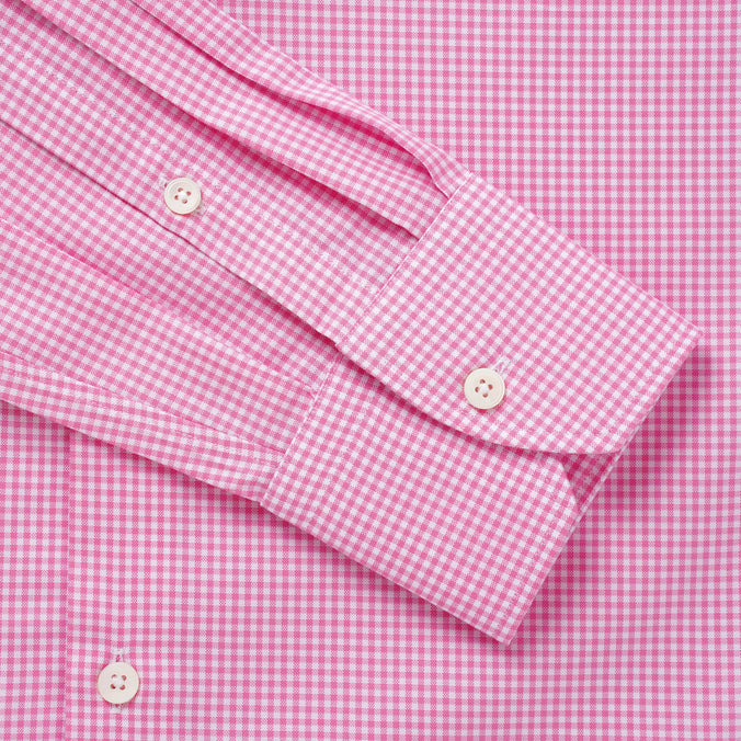 Pink & White Slim Fit Micro Gingham Check Formal Shirt