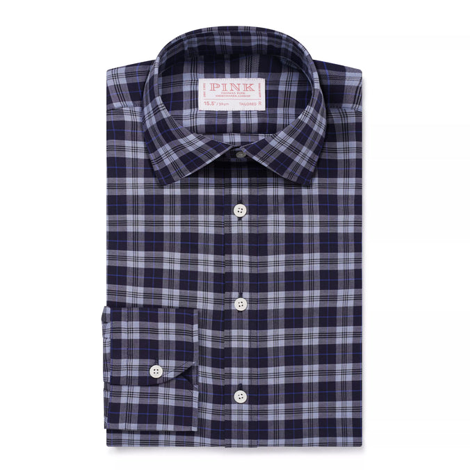 Pale Blue & Blue Tailored Fit Plaid Melange Check Formal Shirt