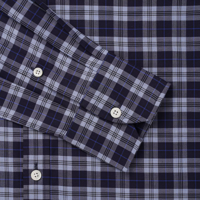 Pale Blue & Blue Tailored Fit Plaid Melange Check Formal Shirt