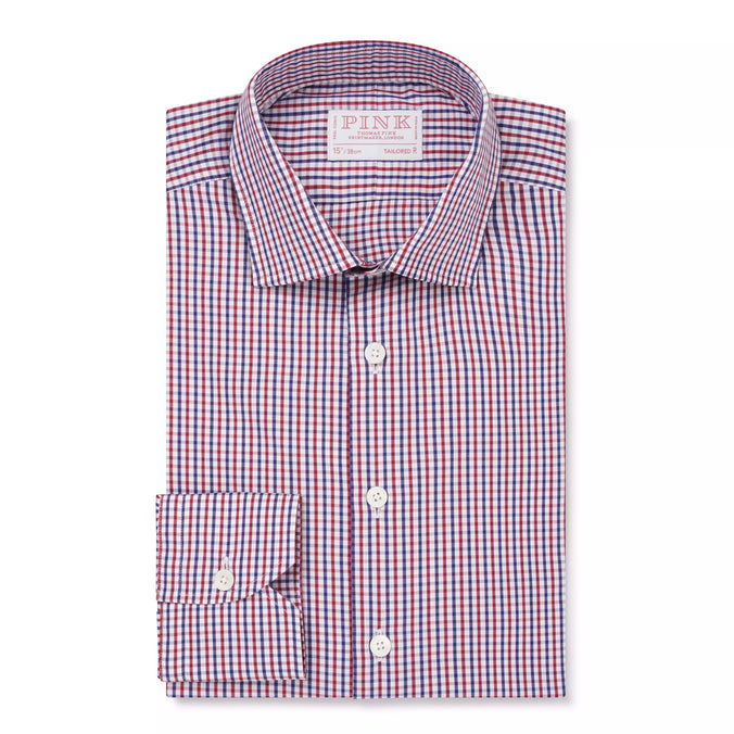White & Multi Tailored Fit Gingham Twill Check Formal Shirt