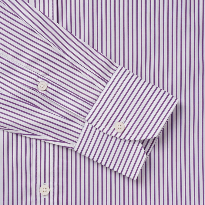 Purple & White Tailored Fit Piumino Twill Stripe Formal Shirt