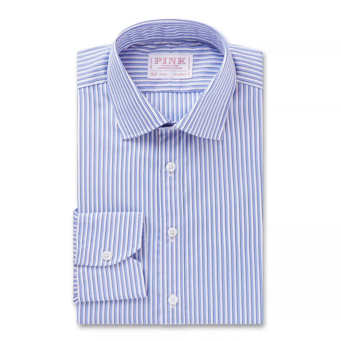 Blue & White Tailored Fit Regent Stripe Formal Shirt