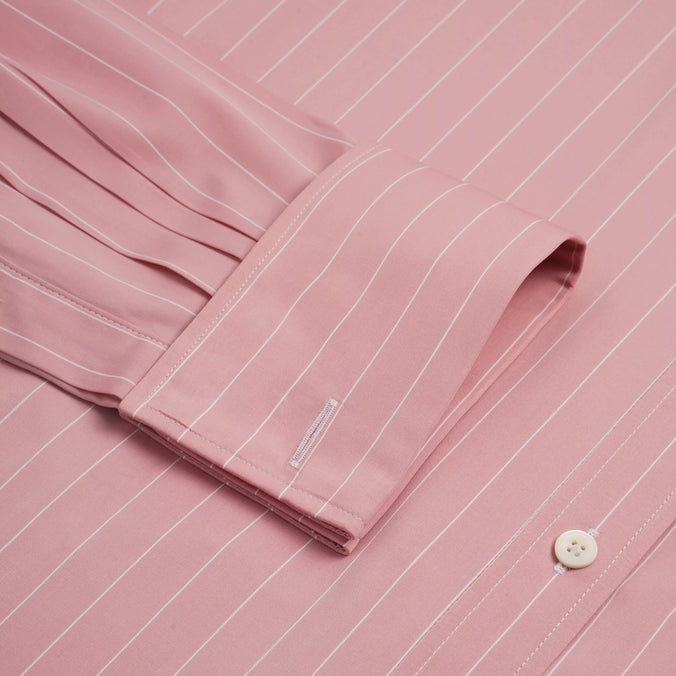 Pink & White Classic Fit Double Cuff Downing Pin Stripe Formal Shirt