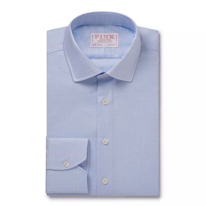 Pale Blue & White Classic Fit Micro Pow Check Formal Shirt