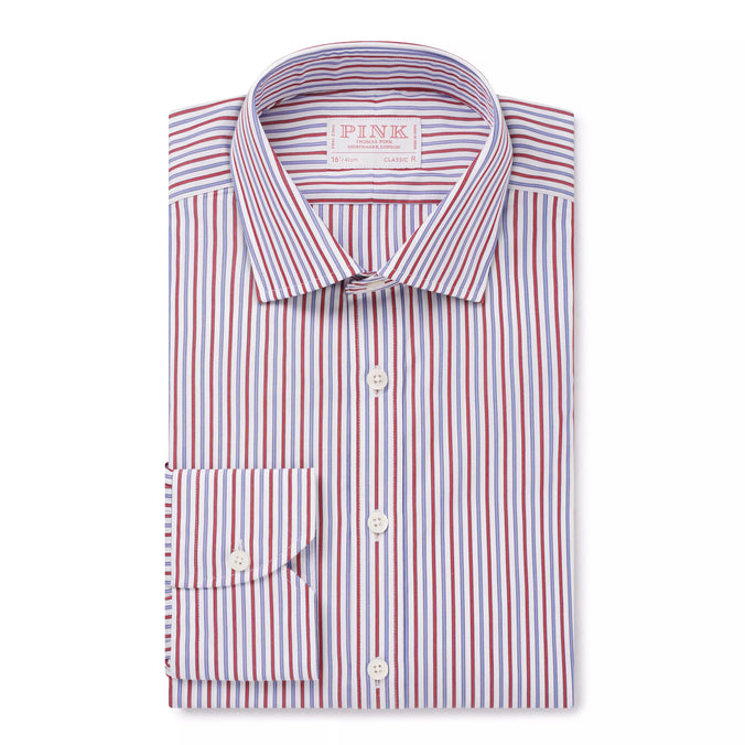 White & Multi Classic Fit Track Stripe Formal Shirt