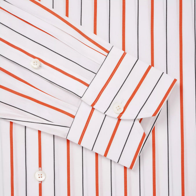 White & Orange Slim Fit Wide Set Stripe Formal Shirt