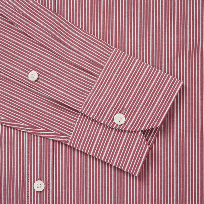 Deep Red & White Tailored Fit Thick Thin Needle Stripe Formal Shirt